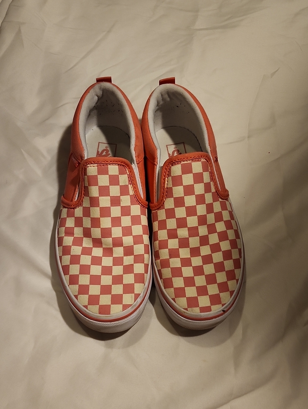 Vans Kids Checkerboard Slip-On Sneakers - Coral and Cream